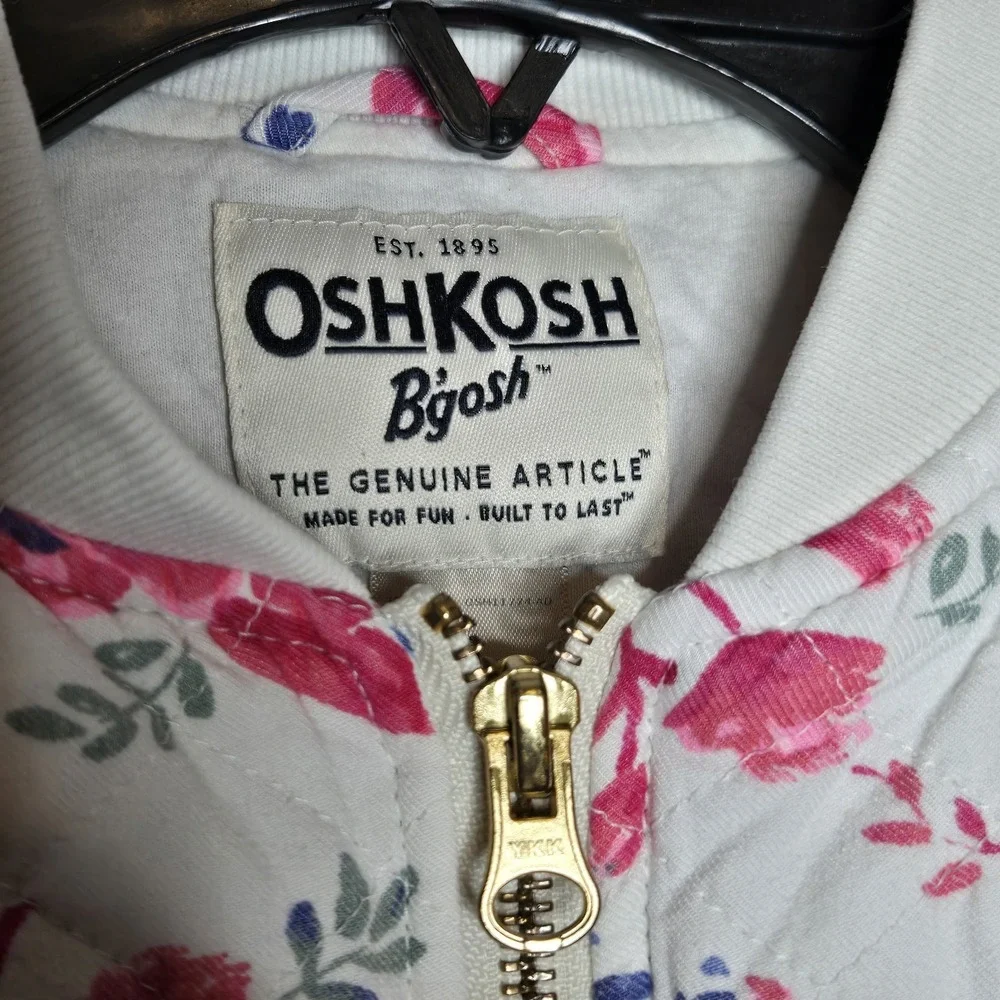 OshKosh B'gosh Girls Quilted Bomber‎ Jacket Floral Pink Roses Size 6 Cottagecore